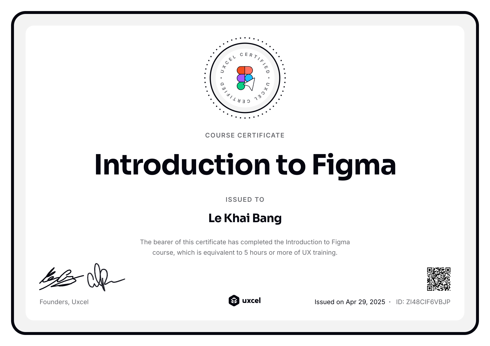 Le Khai Bang's certificate